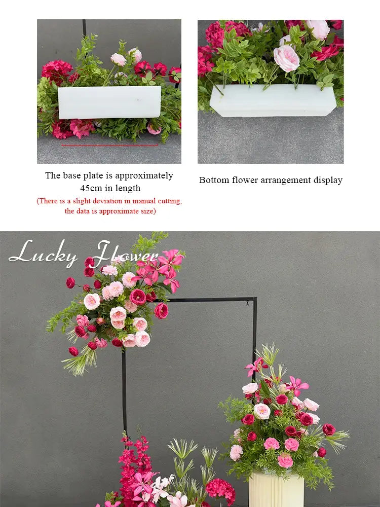 White rectangular base plate with a sleek minimalist design for artificial flowers in wedding arch floral backdrop arrangements.