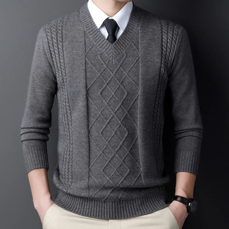 High End Men's Knitwear Sweaters Quality Pullovers Casual Retro Warm Winter V-neck Bottom Wear Sweater for Business Man Clothing