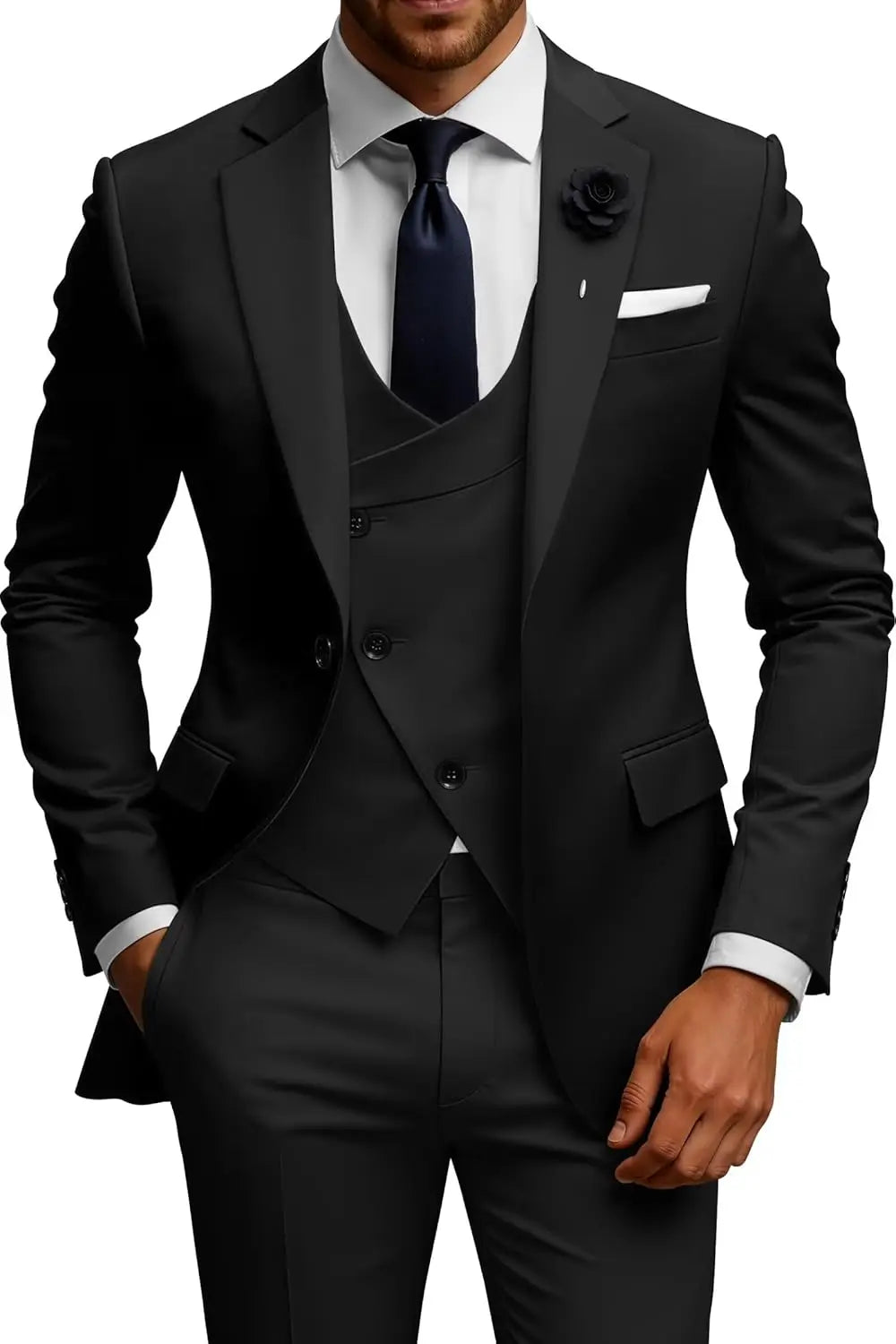 Mens Suits 3 Piece Slim Fit Double Breasted Suit Wedding Prom Tuxedo Suit Set