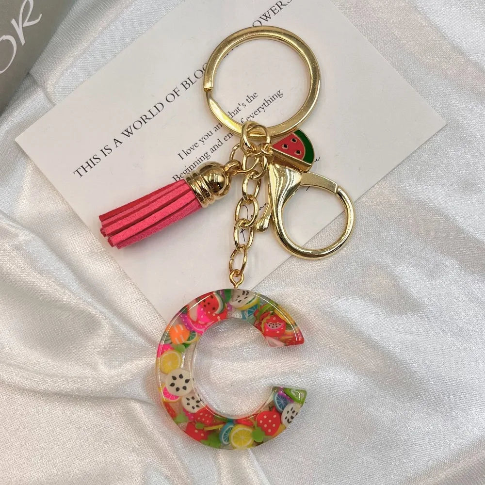 Personalized A-Z Key Ring Buckle Chains Y2k New Fruit Resin Keychain 26 Letter Pendant Fresh Cute Keyring Alphabet Initial Gift