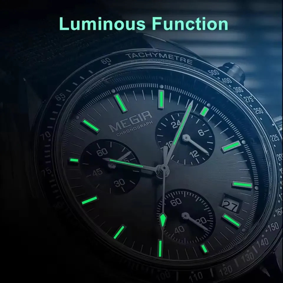 MEGIR 2247 Fashion Quartz Watches for Man Calendar Chronograph Clock Canvas Strap Luminous Casual Sports Men Watch reloj hombre
