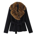HH Women Winter Elegant Slim Elegant Turn-Down Collar Coat Black Pockets Belt Decoration Women Fashion Long Sleeves Coats