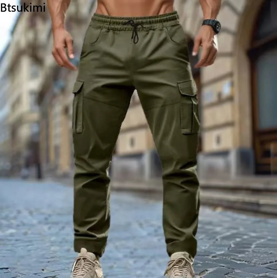 2026 New Men's Multi Pocket Workwear Pants Vintage Casual Straight Pants Drawstring Sweatpants High Street Hip Hop Pants for Men