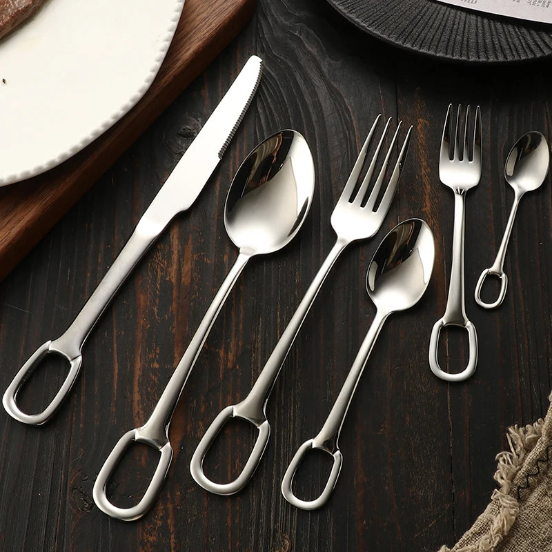 Western Dining Utensils Three-Piece Set Steak Knife Fork Soup Spoon Stainless Steel Cutlery Dishwasher Safe Dinnerware Set