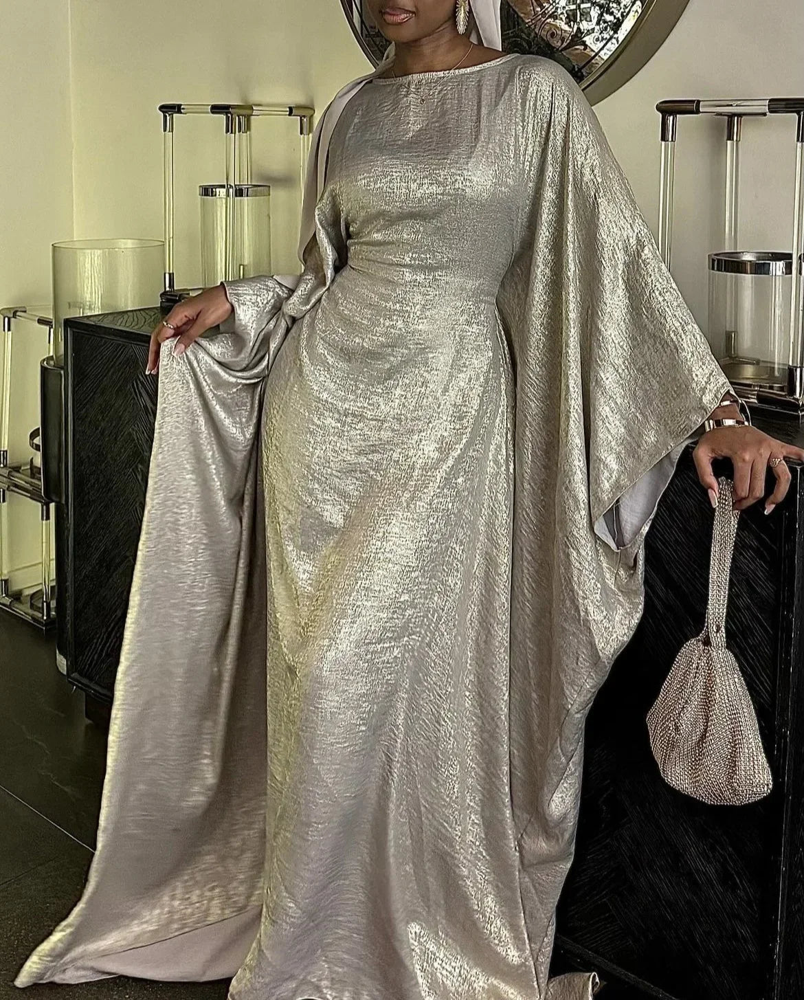 Fashion Middle Eastern Robe Abaya Dubai Turkey Modest Evening Party Dresses Bat Sleeves Elegant Muslim Middle East Gowns