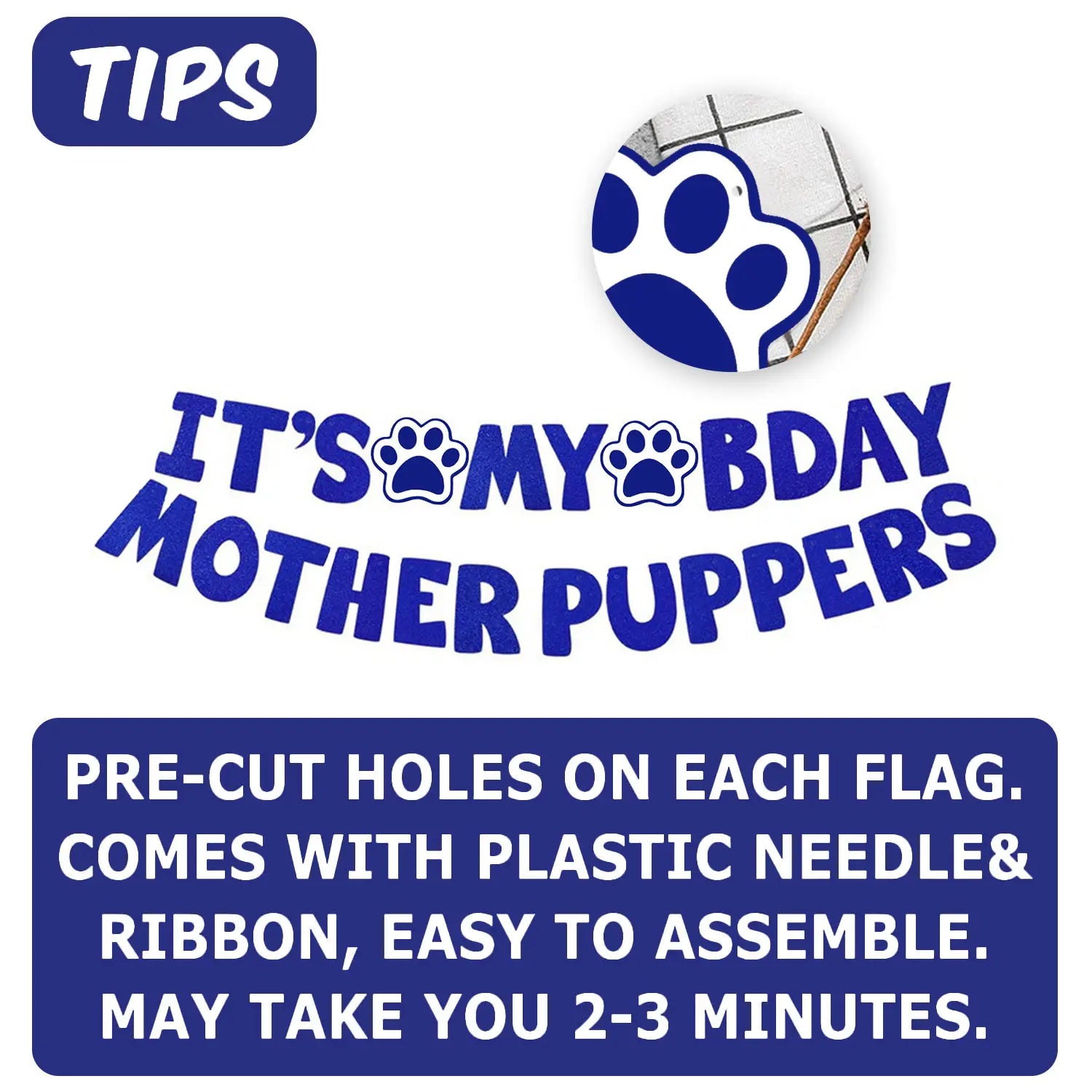 「mother puppies」のための、面白い犬の誕生日バナー「motherpuppers paw party decor」コレクションにある紙製の、肉球をテーマにした誕生日バナーです。