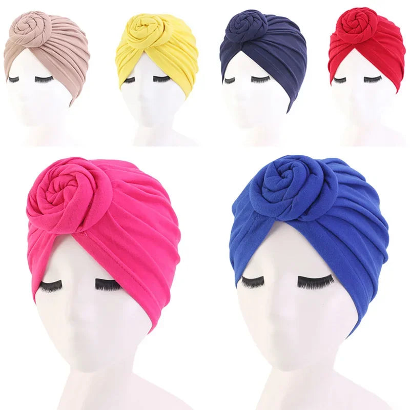 Women Head Wraps India Hat Hijabs Cap Ladies Turban Bonnet Soild Color Cotton Top Knot Inner Hijab Caps African Twist Headwrap