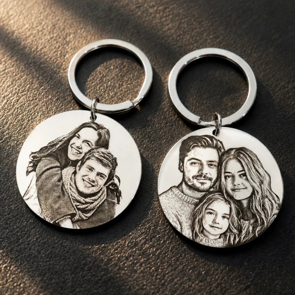 Personalized Photo 35mm Round Keychain Customized With Couple/Famliy/Pet Picture Pendant Keyring Stainless Steel Jewelry Gift