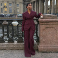 Women's Elegant 2 Piece Suit Set, Tailored Blazer Jacket + High Waist Wide Leg Pants, Office Formal Business Wear