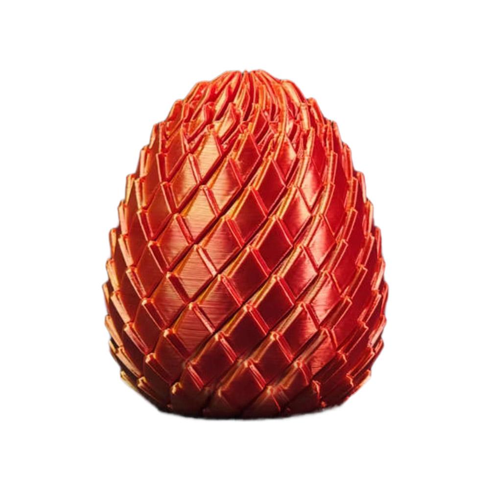 A glossy red articulated dragon egg fidget toy with a textured scale-like pattern is shown from the front.