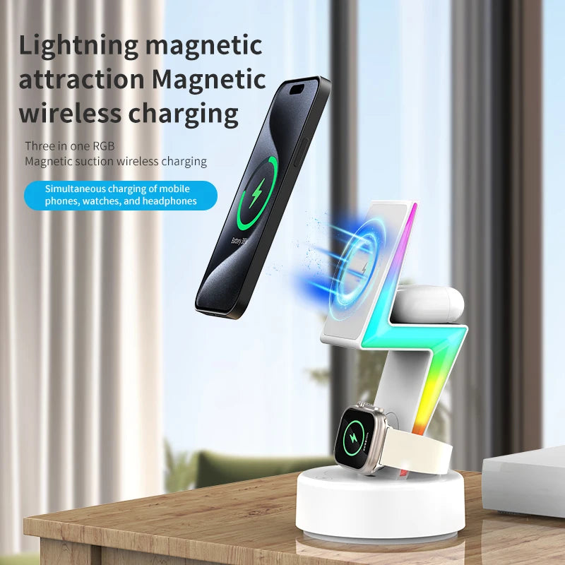 Arrival 3 in 1 wireless charger RGB light suitable for phone holder magnetic wireless charging