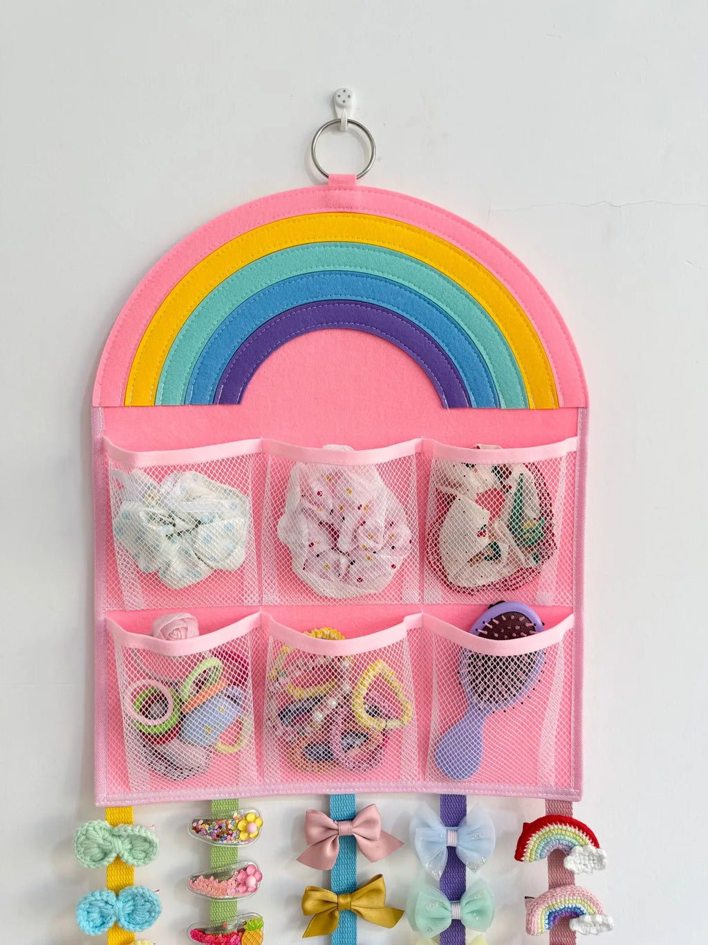 Kids Hair Accessories Storage Hanging Bag, Wall Mount Felt Hair Clip Headband Scrunchie Organizer, Girls Room Hairpin Display St