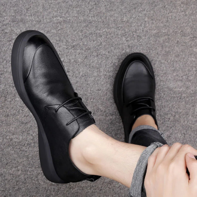 Black Men Dress Casual Shoes British Fashion Round Toe Breathable Soft Sole Comfortable Lace Up