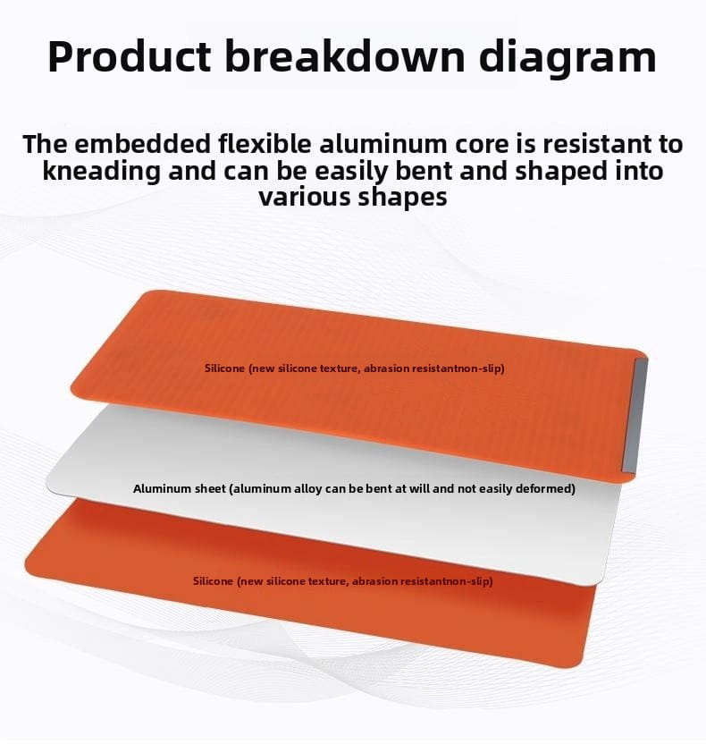 Soporte plegable para teléfono tipo perezoso con abrazadera de silicona de capa exterior en color naranja, con núcleo flexible de aluminio, diseñado para durabilidad y moldeabilidad en el soporte plegable para teléfono.