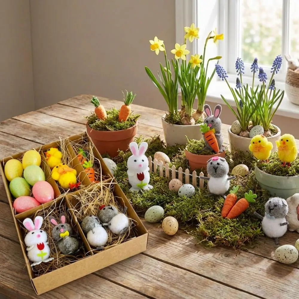 Fun Happy Easter Easter Eggs Chick Ornament Handmade Cute Bunny Chicken Realistic Rabbit Figurine DIY Decoration