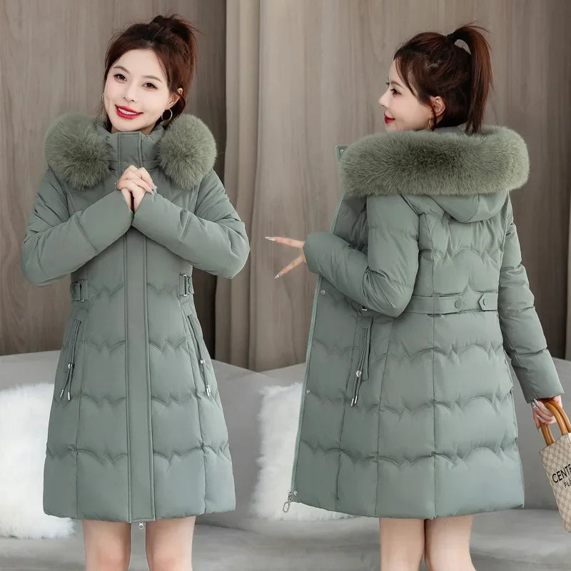 Women's Winter Parka Coat 2025 Hooded Korean Version Lady Down Cotton Jacket Warm Temperament Ladies Cotton Padded Outerwear