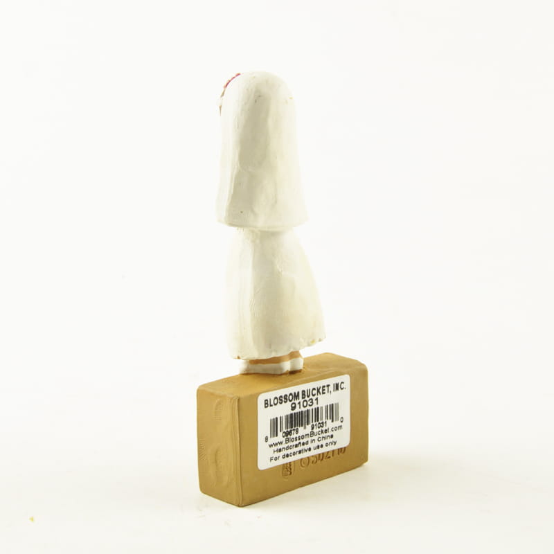 figurine en bois sculpté à la main de couleur blanche représentant une jeune fille aux longs cheveux se tenant debout sur une base rectangulaire brune pour la décoration de table en résine de première communion