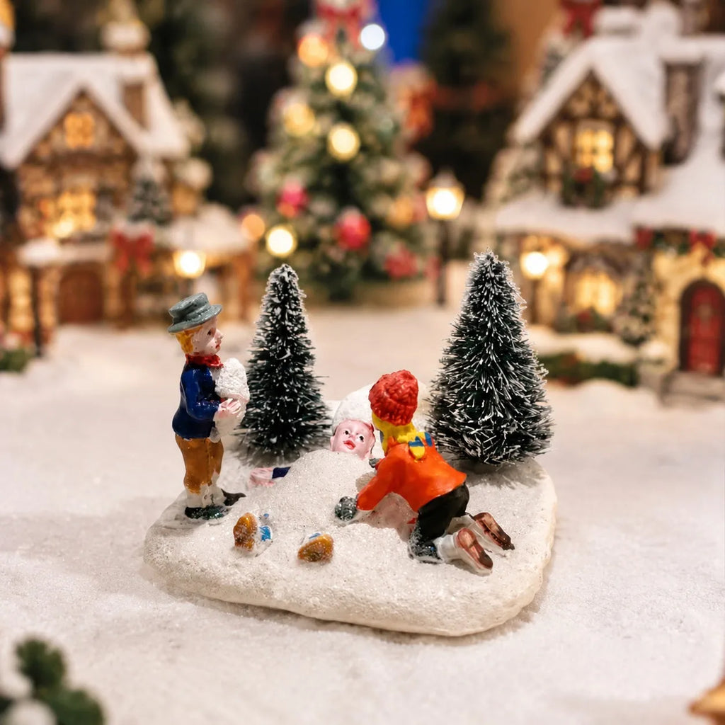 Christmas Village Set Accessories, Kids Playing Figurine, Collectible Building Scene Decoration, Home Fireplace, Holiday Decor