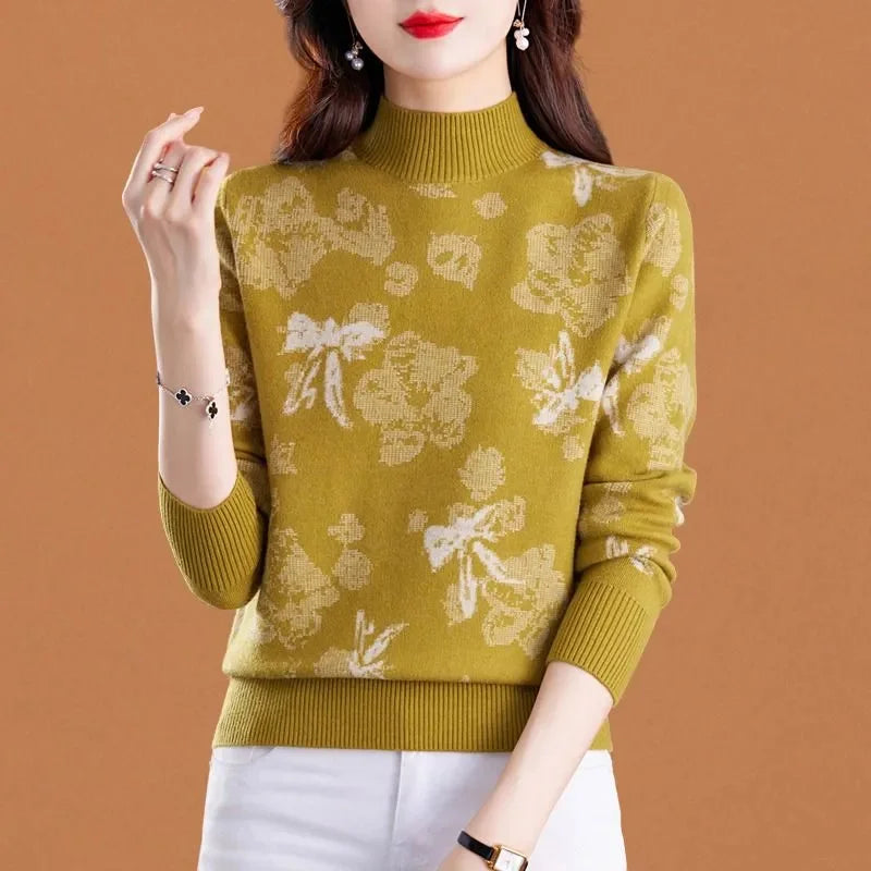High-end Wool Sweater Ladies New Semi-high-necked Bottoming Shirt Autumn Winter Knitwear Middle-aged Mother Pullover Women Tops