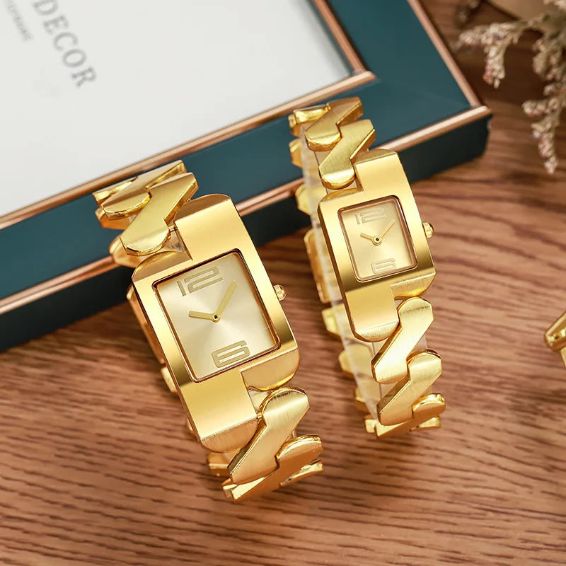 Fashion Leisure Business Watches for women Quartz Women Watch Simple Elegant Square Dial Gold Stainless Steel Strap Waterproof