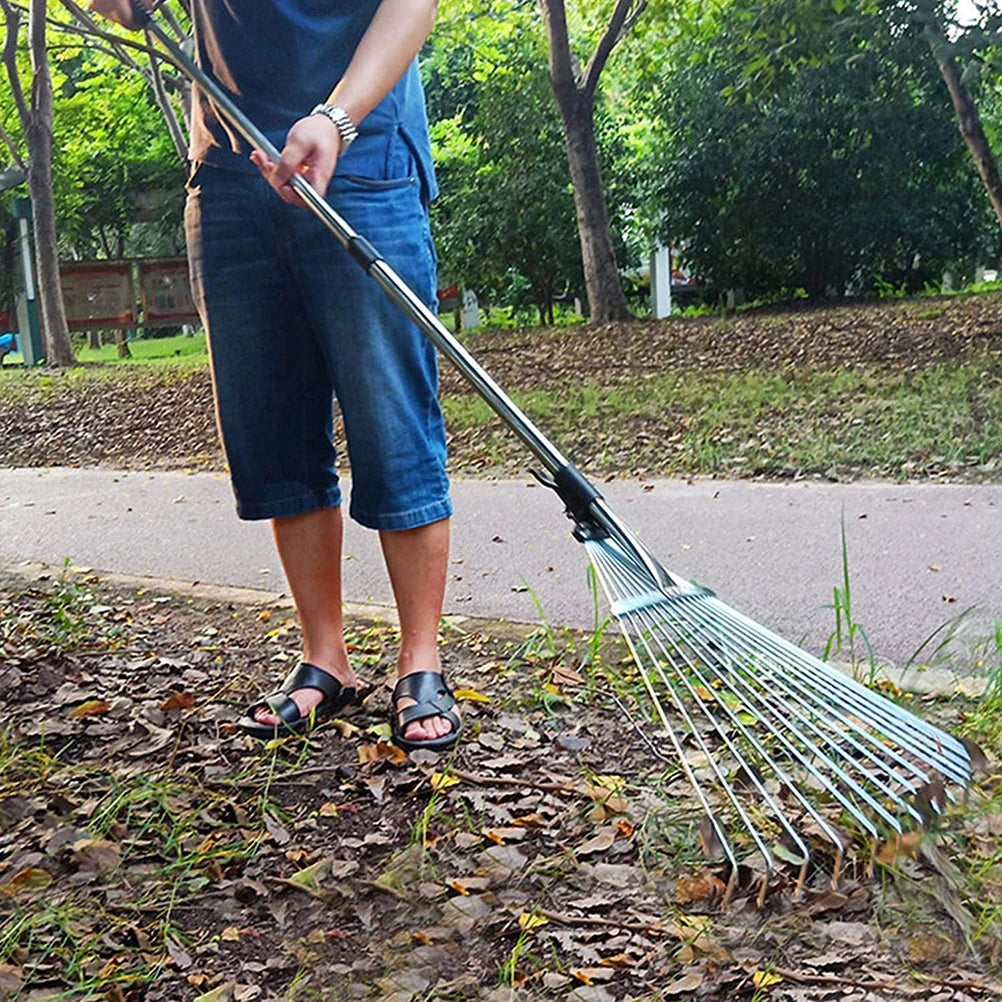Small Garden Rake Quick Sweep Adjustable Aluminum Alloy Multi Toothed Comfortable To Grip  Garden Leaf Rake for Lawn