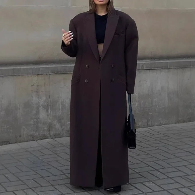Women's Long Blazer Coat Notched Lapel Oversized Trench Style Fall Jacket Minimalist Outerwear 2025 New