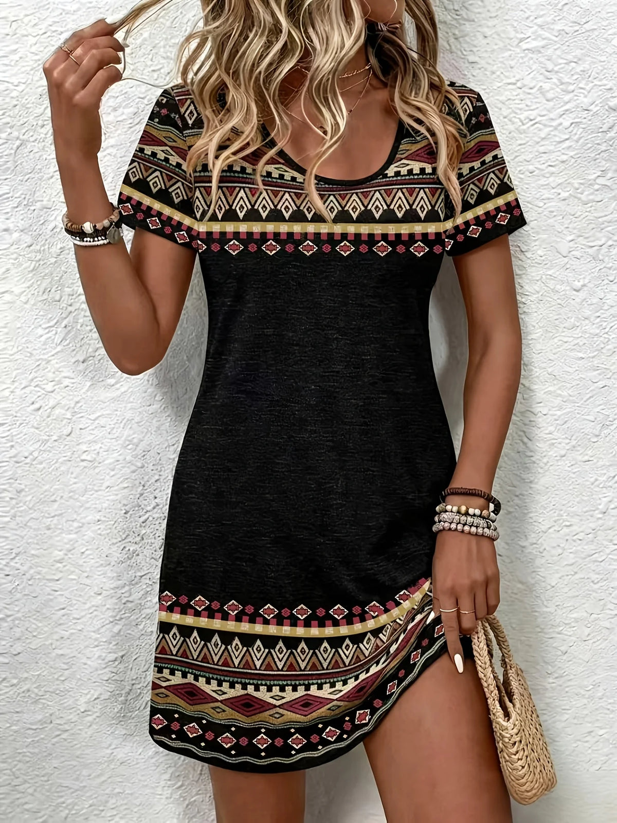 Ethnic Style Pattern 3D Printing Dresses For Women 2026 Fashion Summer Short Sleeve Loose A-Line Dress Casual Women's Clothing