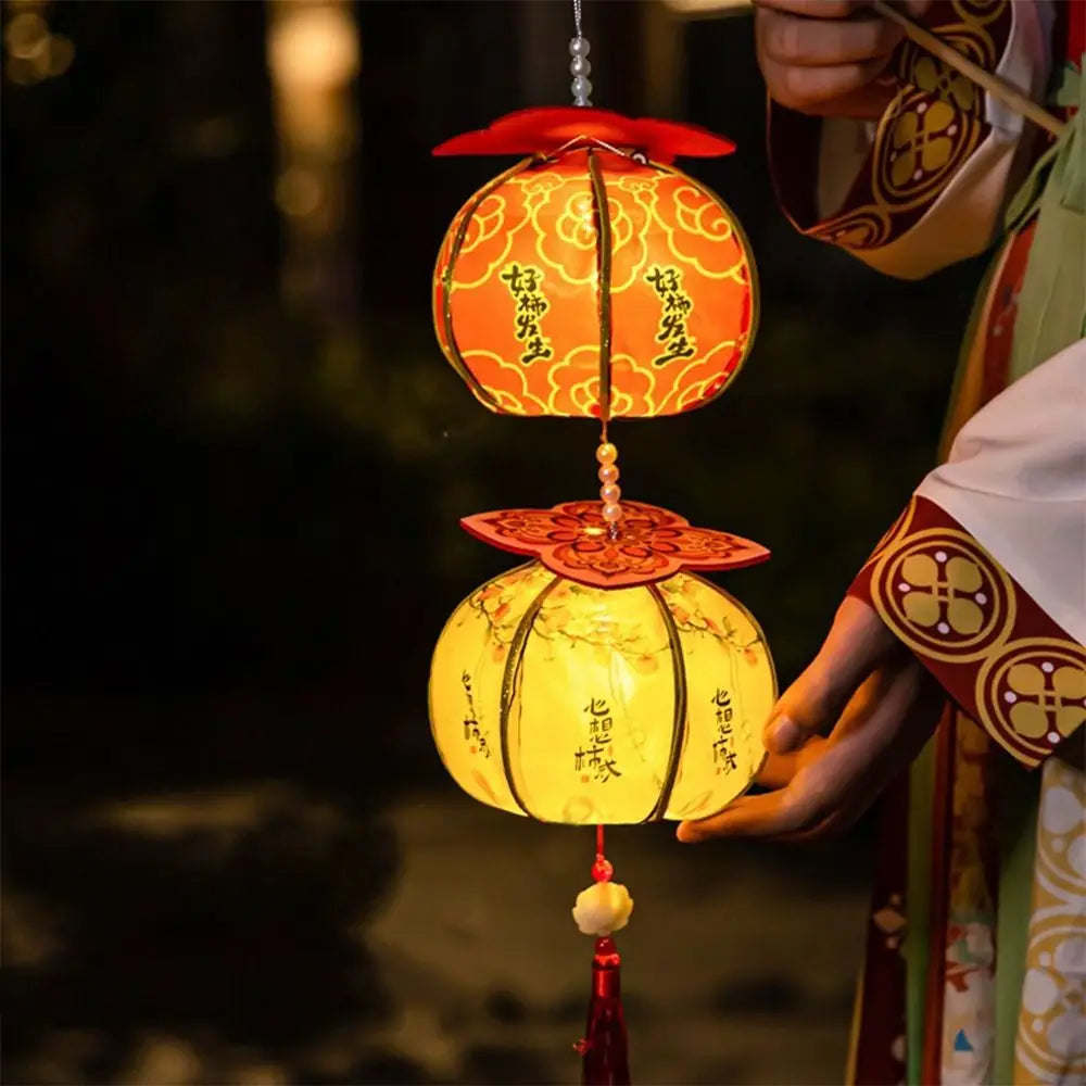Ancient New Year Persimmon Lantern 2026 Horse Year with Tassel Luminous Lantern Handmade Cloth Chinese Lantern