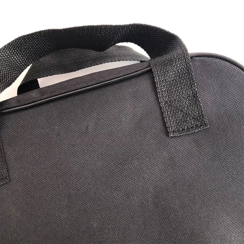 Sac tote en tissu tissé noir en tissu Oxford, avec sangles de poignée renforcées, conçu pour le rangement et l’organisation de la pompe à air de voiture.