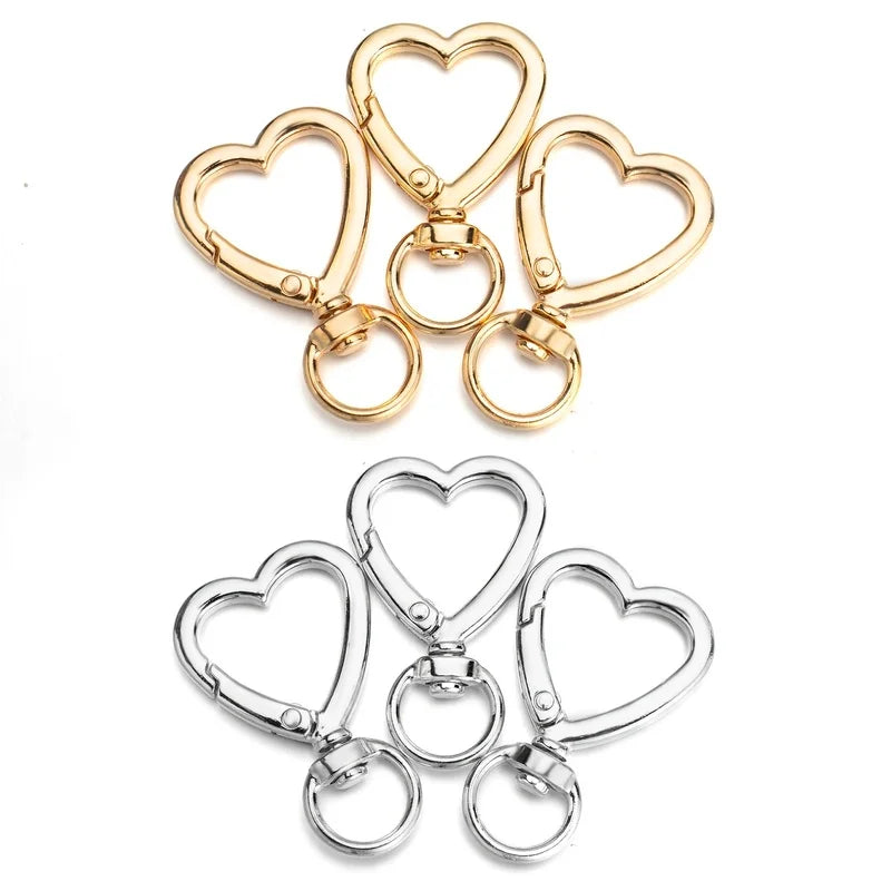 3Pack of heart-shaped keychains with clips，Rotating spring hook metal keyring accessory，Suitable for keys andDIYHandicrafts
