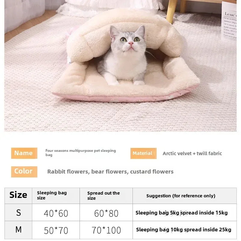 Soft and Comfortable Cat Bed Warm Pet Room with Detachable Mat and Foldable Design for Easy Storage of Cat Sleeping Bags Dog Bed