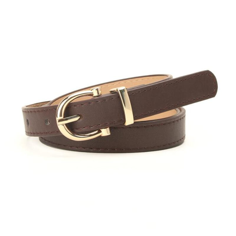 Cinturón de piel sintética (PU) color marrón para mujer con hebilla de tono dorado para uso en la cintura