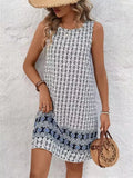 2025 Ethnic Style Women Vintage Pattern Flowers Print Dresses Summer Fashion Sleeveless Dress Casual Sundress Beach Loose Dress