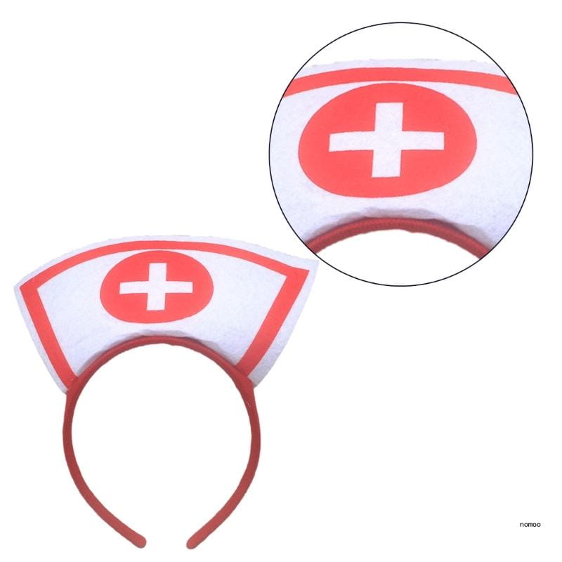 Bandeau de costume d’infirmière en blanc et rouge, avec un design incurvé moelleux, adapté pour Halloween.
