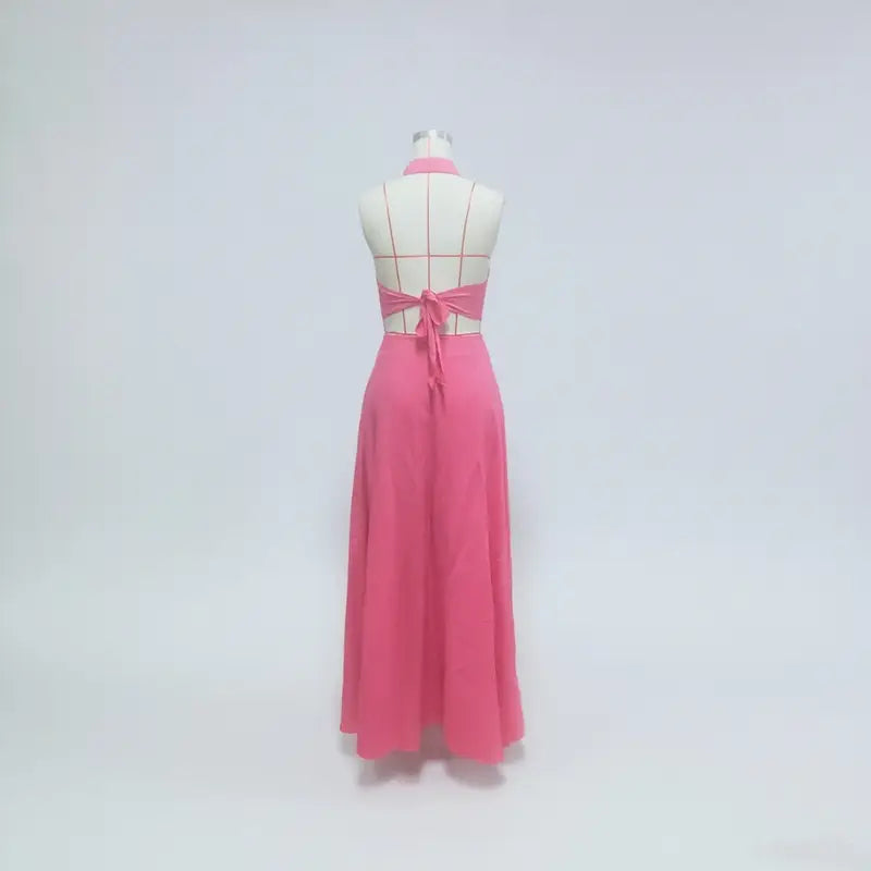 pink halter two piece set maxi skirt featuring a vibrant pink halter neck maxi dress with a back tie closure type detail.