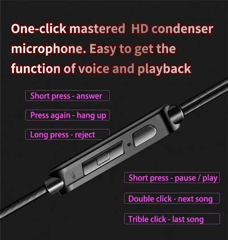 マイク付きのQkz ak6 密閉型イヤホン用。触感のあるボタンと、質感のあるケーブルを備えた黒いプラスチック製インラインコントロールモジュールです。