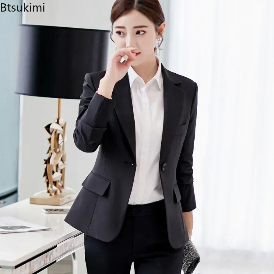 2026 Women's Blazer Suits Formal Slim Blazers Lady Office Work Suit Pockets Jackets Coat Female Korea Casual Short Blazer Female