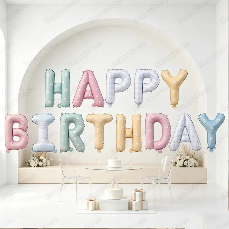 16Inch Happy Birthday Letter Balloons Set Daisy Flower Print Aluminum Film Balloon Birthday Party Decoration Supplies Party Prop