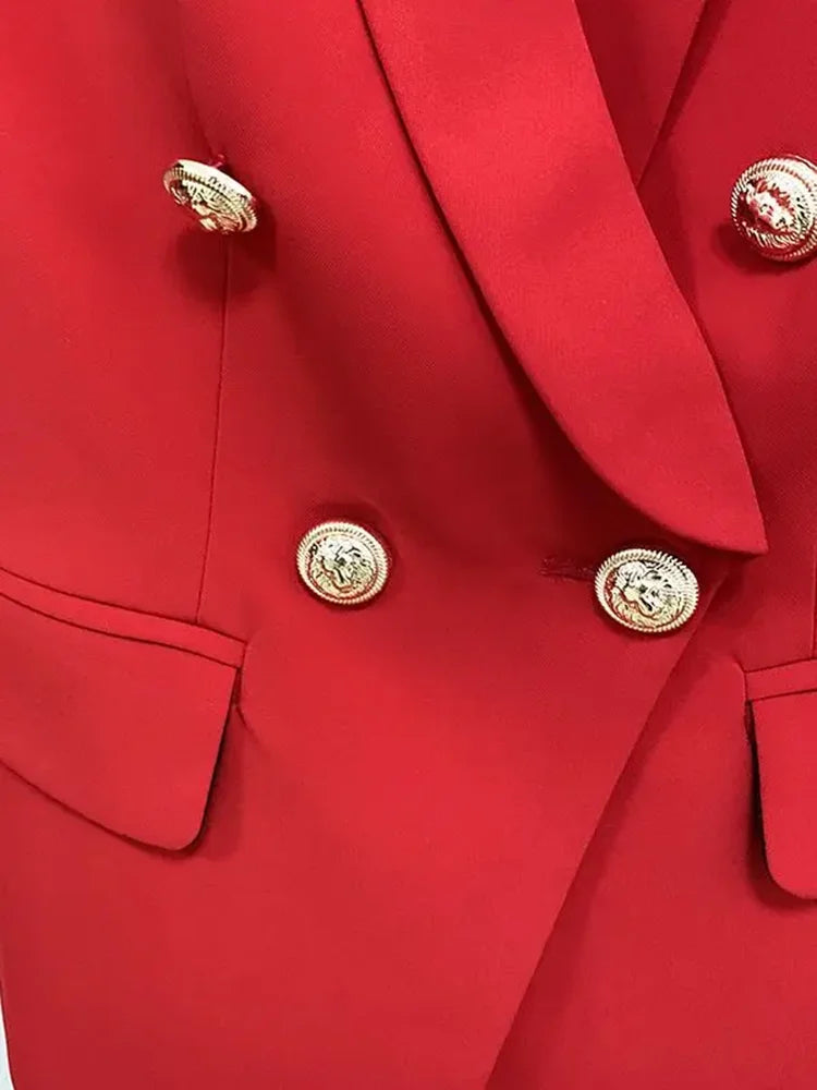 HIGH STREET New Fashion 2026 Designer Blazer Women's Long Sleeve Double Breasted Metal Lion Buttons Long Blazer Outer Wear