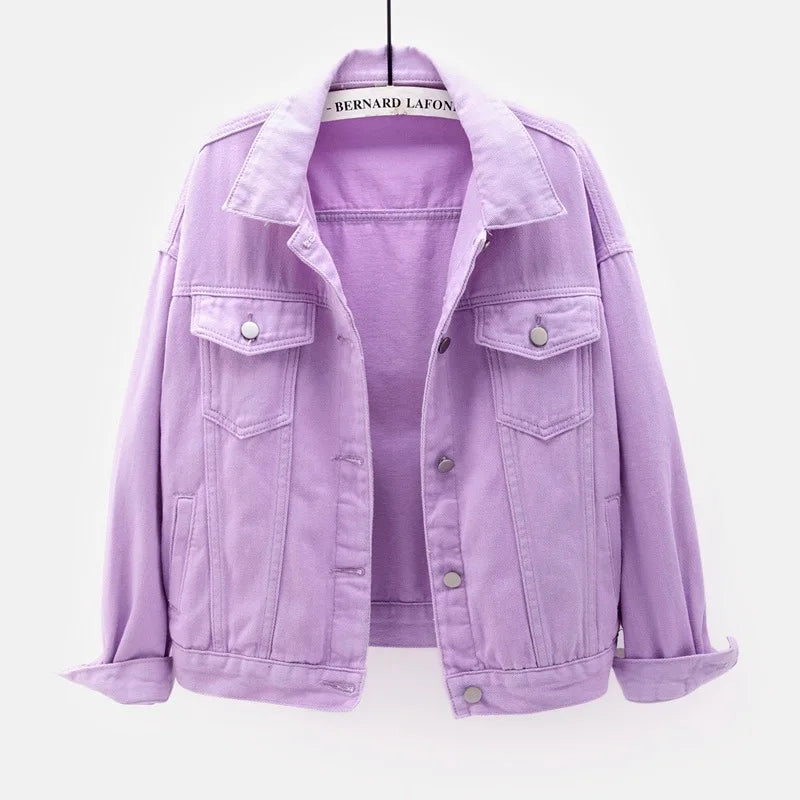 Women's Denim Jacket Spring Autumn Short Coat Pink Jean Jackets Casual Tops Purple Yellow White Loose Tops Lady Outerwear