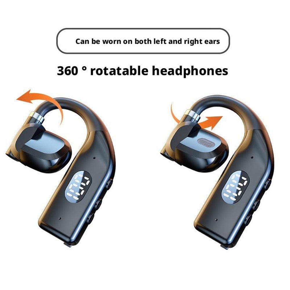 black sleek bluetooth 5.4 wireless gaming sports earbuds with a glossy finish 360 degree rotatable design and digital display