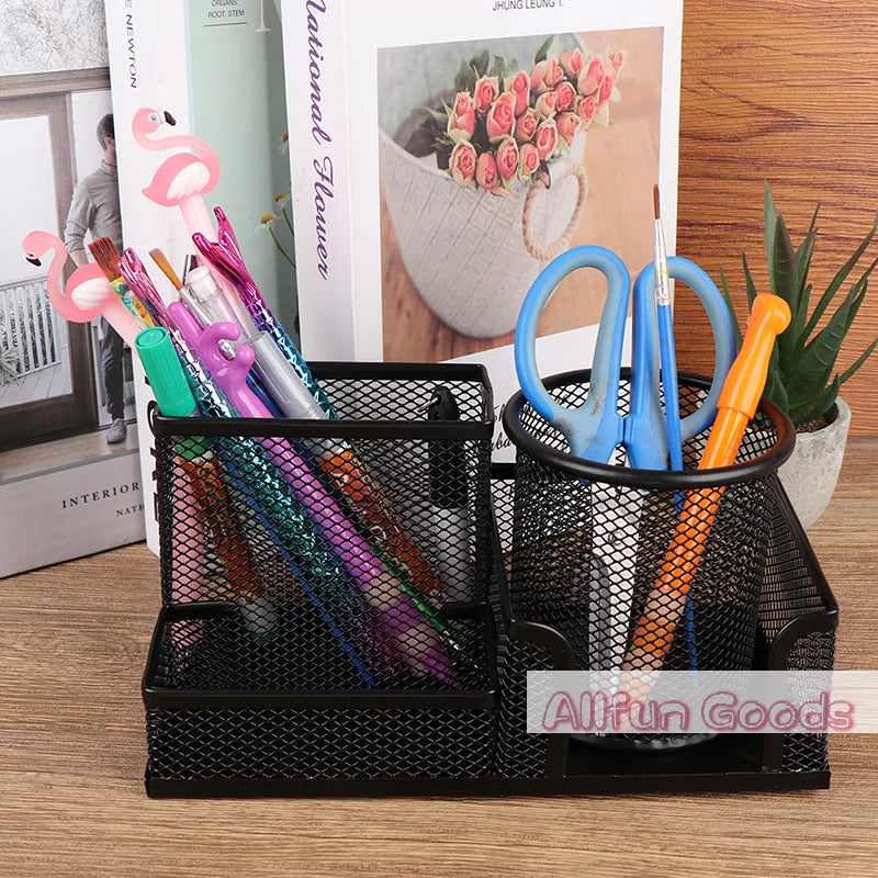 Desk Stationery Organizer Creative Metal Pen Holder Pencil File Storage Rack Storage Box Office Accessories Desktop Ornament