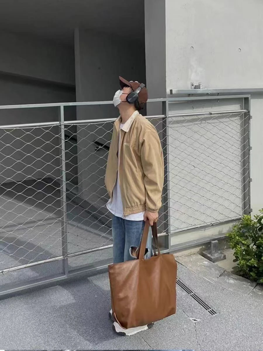 Casual Large Capacity Soft Leather Single Shoulder Tote Bag for Men And Women Commuting Traveling Shopping Leisure Bag