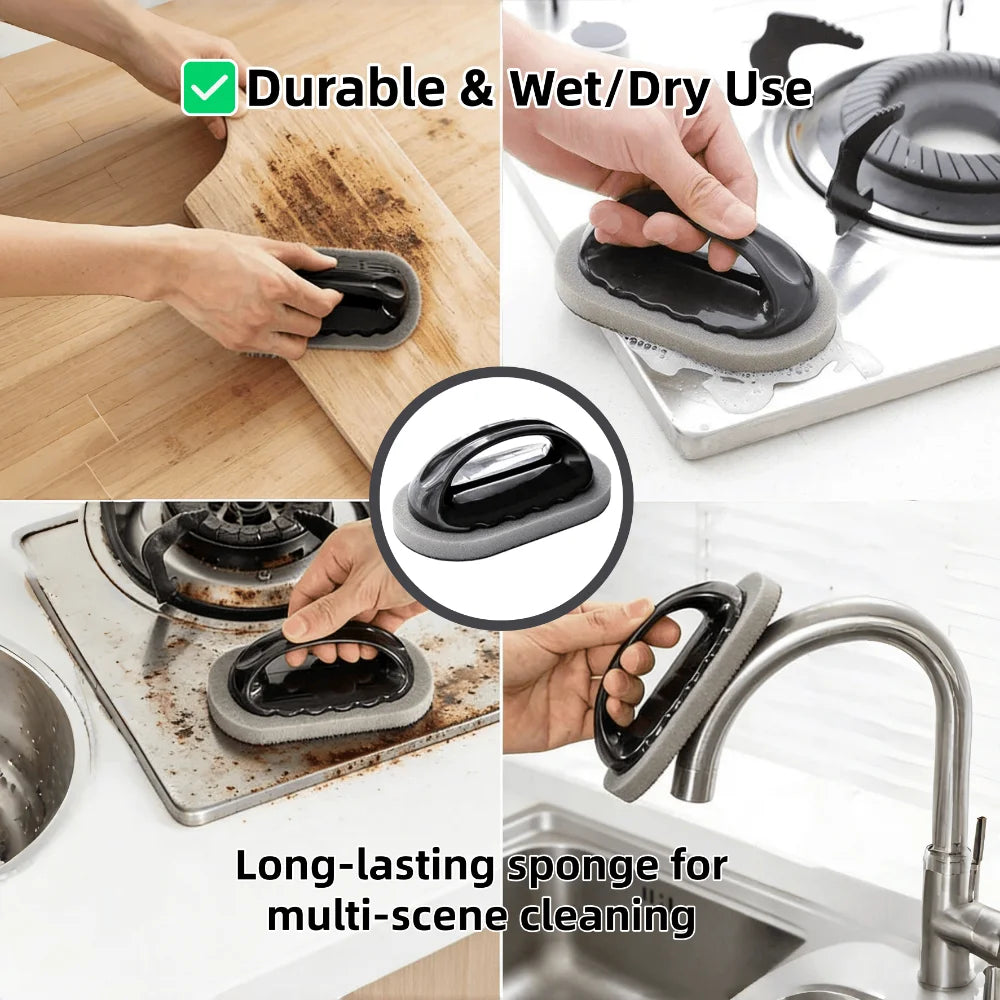 Kitchen Bathroom Cleaning Sponge with Handle Multipurpose Pot Scrubber Stove Cleaning Rust Removal NonScratch Dishwashing Home