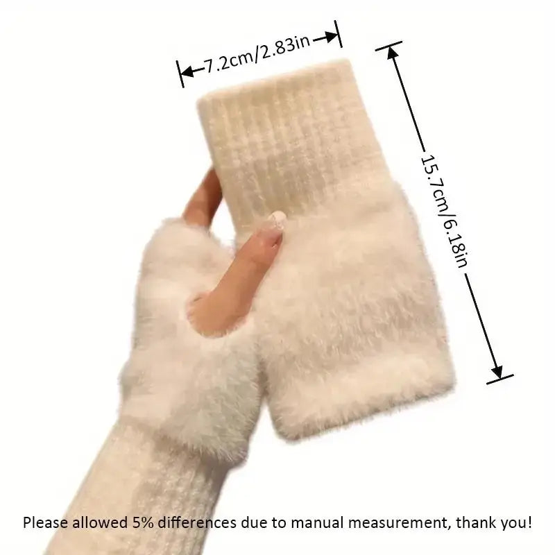 1Pair Warm And Cold-proof Half-finger Gloves For Women In Autumn And Winter, Versatile And Plush, Cute Office Half-finger Gloves