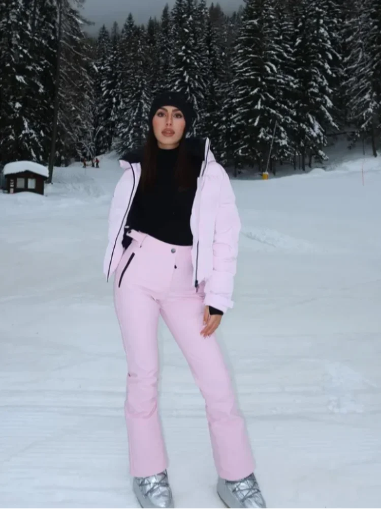 Winter Warm Hooded Ski Wear Suits For Women Windproof Waterproof Park Coat High Waist Warm Pants 2026 New Lady Snow Sportwears