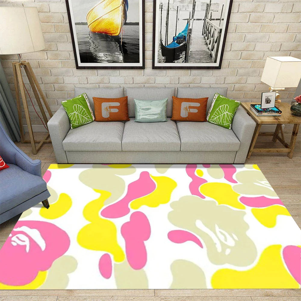 Trendy Yellow Camouflage Pattern Area Rug, Soft Non-Slip Indoor Outdoor Floor Mat for Living Room and Home Decor
