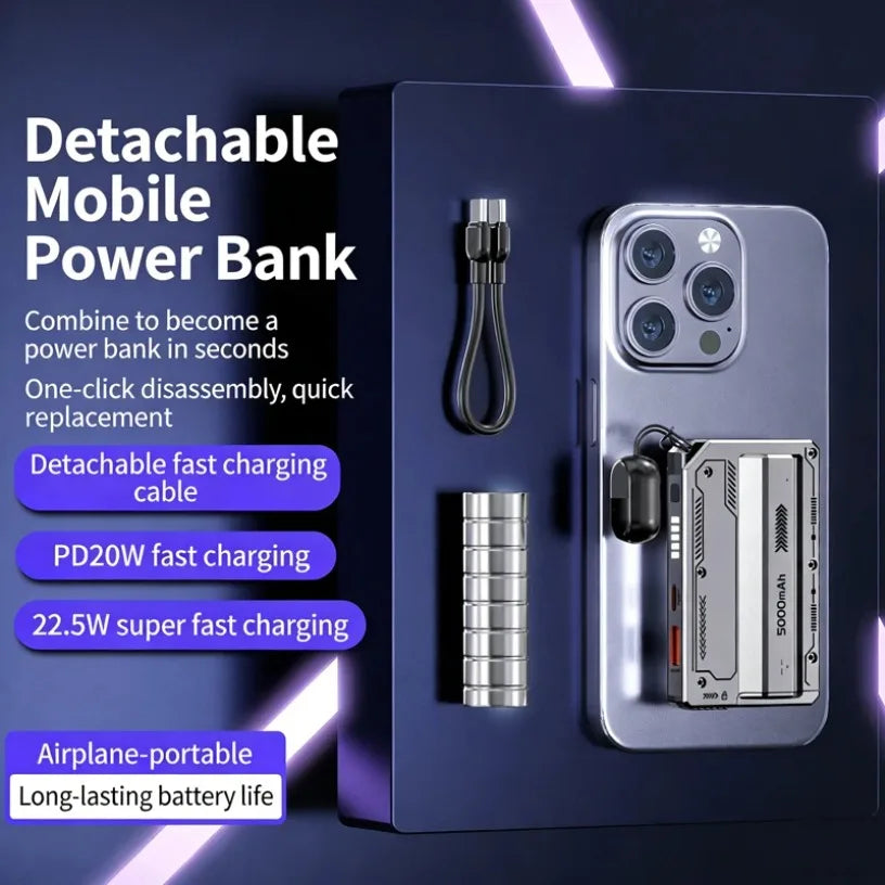 New Portable Fast Charging Removable Lithium Battery 22.5W Super Power Bank 5000 Comes with Cable Mobile Power Bank