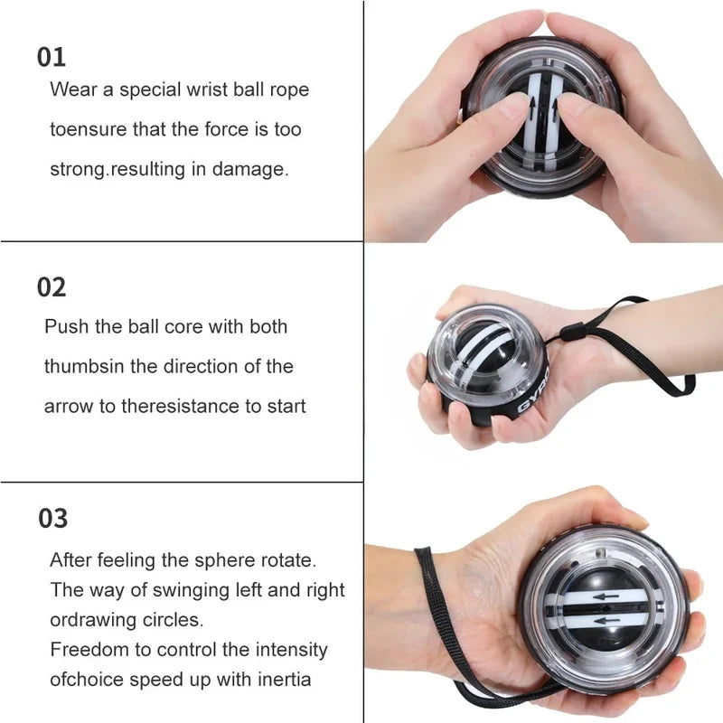 Automatic‑Start Wrist Gyro Ball, Wrist Arm Power Trainer Gyroscopic Exercise Device for Forearm Strength Home Fitness Workout