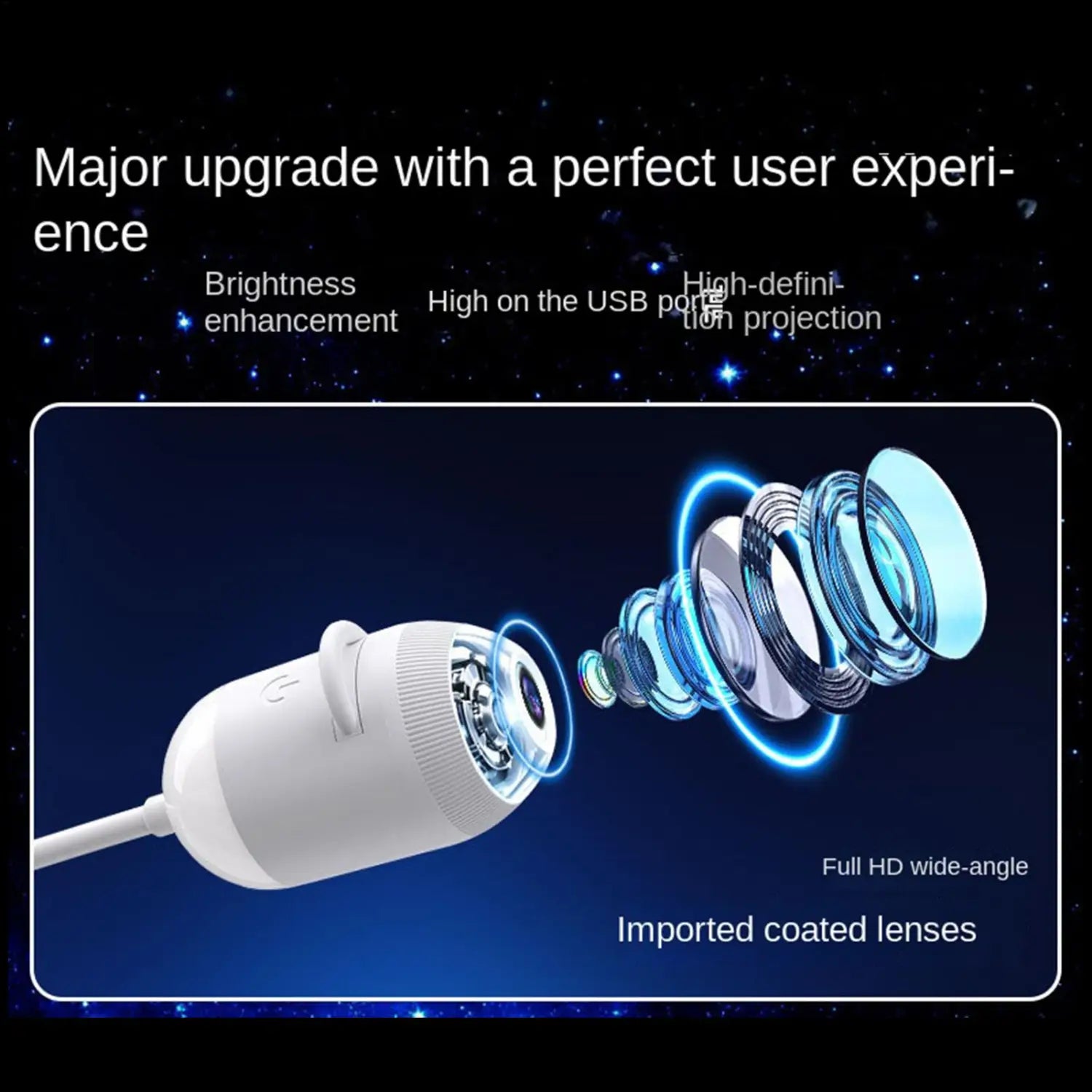 Weiße, per USB betriebene Galaxy-Projektor-Nachtlampe mit importierten beschichteten Linsen und einem System aus einer Full-HD-Weitwinkel-Linse, mit 24 Folien für ein eindrucksvolles Nachtlicht-Erlebnis